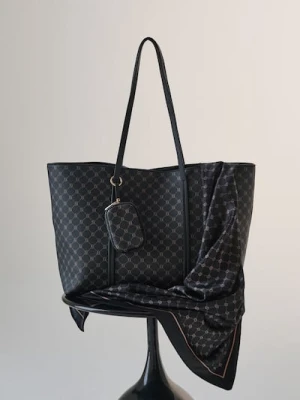 Sinsay - Duża torba tote w monogram z portfelem - czarny