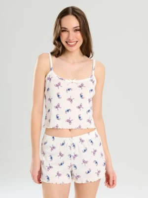 Sinsay - Dwucześciowa piżama na ramiączkach Stitch - kremowy