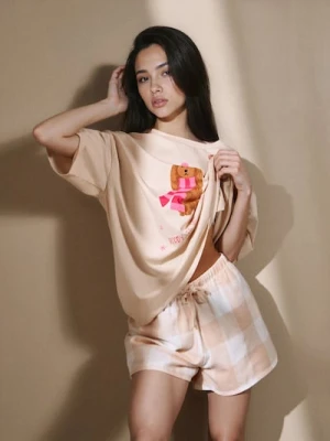 Sinsay - Dwuczęściowa piżama z pieskiem w zimowym szaliku - kremowy