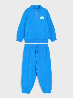Sinsay - Dwuczęściowy bawełniany komplet: bluza z krótkim zamkiem i spodnie jogger - mid blue