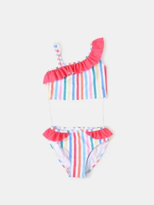 Sinsay - Dwuczęściowy strój kąpielowy w kolorowe paski z falbankami - wielobarwny