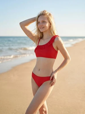 Sinsay - Dwucześciowy strój kąpielowy z asymetryczną górą - czerwony