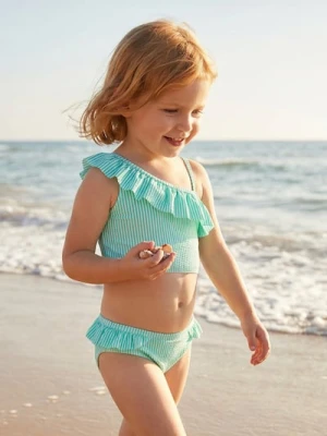 Sinsay - Dwuczęściowy strój kąpielowy z asymetrycznym dekoltem i falbaną - turkusowy