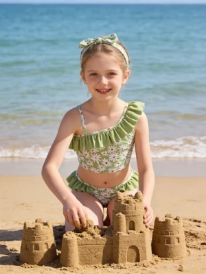 Sinsay - Dwuczęściowy strój kąpielowy z falbanami i motywem kwiatowym - zielony