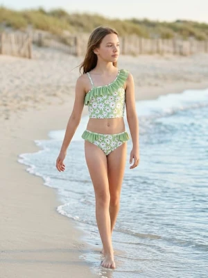 Sinsay - Dwuczęściowy strój kąpielowy z falbanami i motywem kwiatowym - zielony