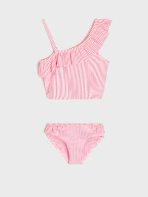 Sinsay - Dwuczęściowy strój kąpielowy z falbanami na ramionkach - różowy