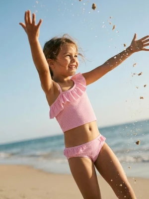 Sinsay - Dwuczęściowy strój kąpielowy z falbanami na ramionkach - różowy