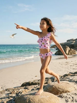 Sinsay - Dwuczęściowy strój kąpielowy z falbanką - różowy