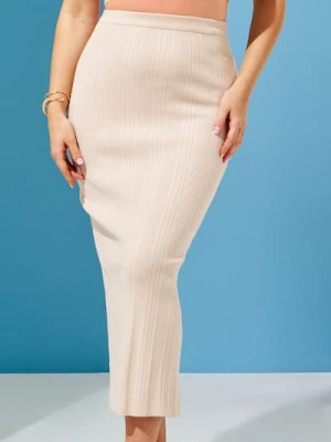 Sinsay - Dzianinowa spódnica midi z wiskozą - kremowy