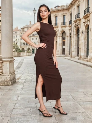 Sinsay - Dzianinowa sukienka midi - brązowy