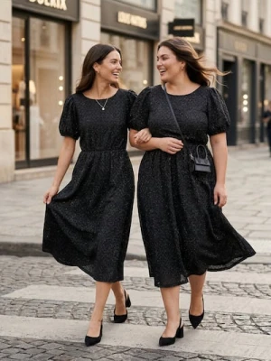 Sinsay - Dzianinowa sukienka midi z ażurowym wzorem i metalizowaną nicią - czarny