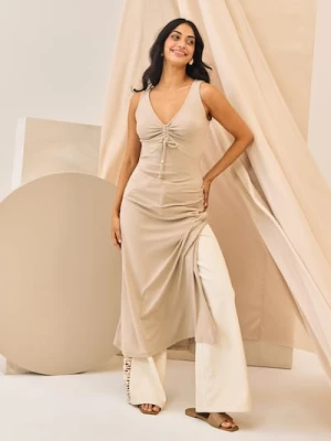 Sinsay - Dzianinowa sukienka midi z wiskozą - beżowy