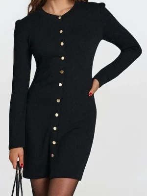 Sinsay - Dzianinowa sukienka mini w prążek z ozdobnymi guzikami - czarny