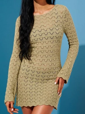 Sinsay - Dzianinowa sukienka mini z bawełny - zielony