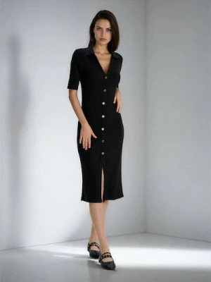 Sinsay - Dzianinowa sukienka w prążek z domieszką wiskozy - czarny