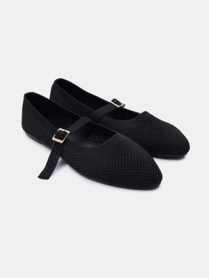 Sinsay - Dzianinowe baleriny z paskiem - czarny