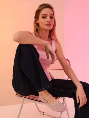 Sinsay - Dzianinowe baleriny z paskiem - różowy