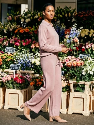 Sinsay - Dzianinowe spodnie z elastycznym pasem - różowy