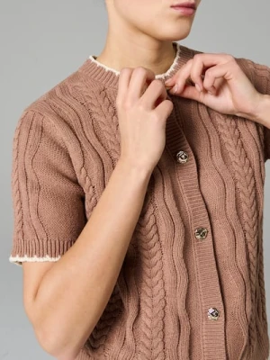 Sinsay - Dzianinowy kardigan z krótkim rękawem - brązowy