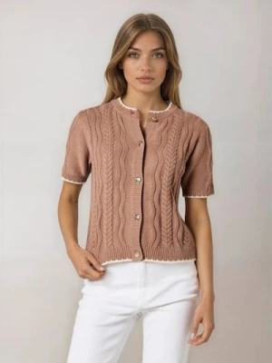 Sinsay - Dzianinowy kardigan z krótkim rękawem - brązowy