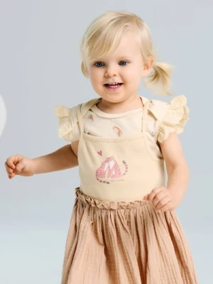 Sinsay - Elastyczna sukienka wykończona strukturalną tkaniną na ramiączkach - kremowy