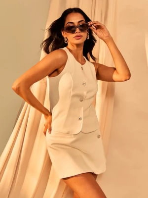Sinsay - Elegancka kamizelka garniturowa z ozdobnymi guzikami - kremowy