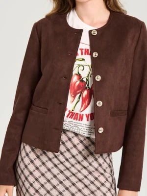 Sinsay - Elegancka kurtka z imitacji zamszu i ozdobnymi guzikami - brązowy