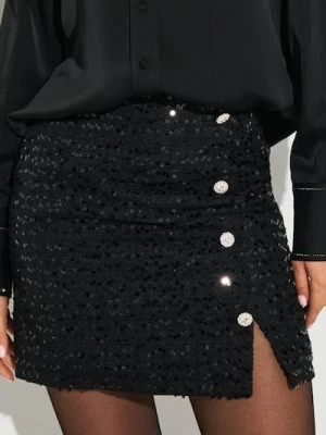 Sinsay - Elegancka spódnica mini z połyskującymi cekinami - czarny