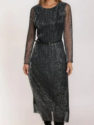 Sinsay - Elegancka sukienka szmizjerka z paskiem - srebrny