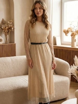 Sinsay - Elegancka sukienka szmizjerka z paskiem - złoty