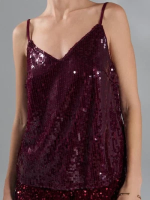 Sinsay - Elegancki top z połyskującymi aplikacjami - bordowy