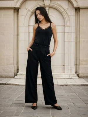 Sinsay - Eleganckie spodnie wide leg - czarny