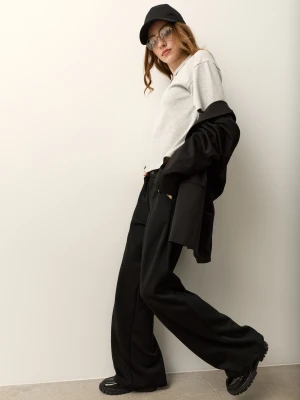 Sinsay - Eleganckie spodnie wide leg z domieszką wiskozy - czarny