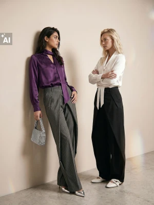 Sinsay - Eleganckie spodnie wide leg z domieszką wiskozy - szary