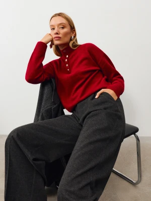 Sinsay - Eleganckie spodnie wide leg z paskiem - szary