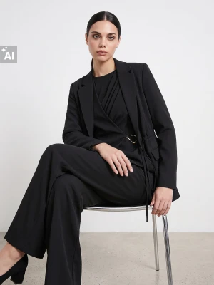 Sinsay - Eleganckie spodnie wide leg z zakładkami - czarny