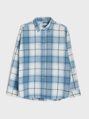 Sinsay - Flanelowa koszula w kratę z domieszką bawełny - błękitny