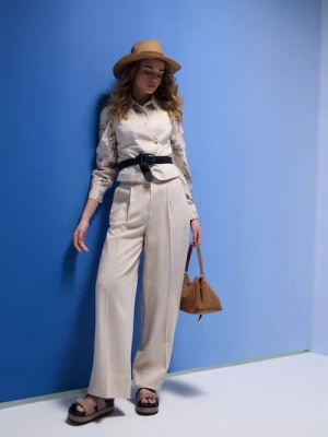 Sinsay - Garniturowa kamizelka z domieszką wiskozy i lnu - kremowy