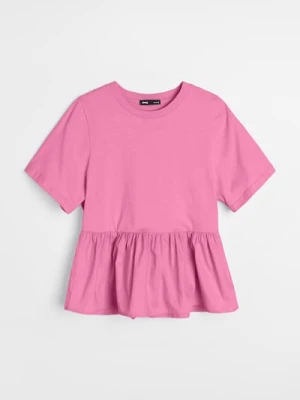 Sinsay - Gładka bawełniana bluzka z baskinką - różowy