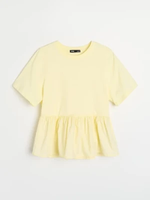 Sinsay - Gładka bawełniana bluzka z baskinką - żółty