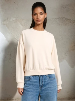 Zdjęcie produktu Sinsay - Gładka bluza z długim rękawem soft touch - kremowy