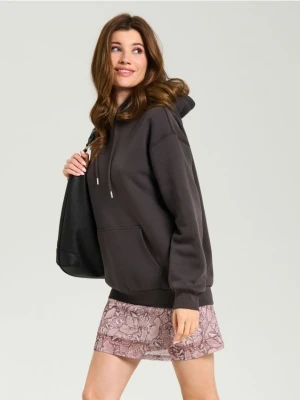 Sinsay - Gładka bluza z kapturem basic - szary