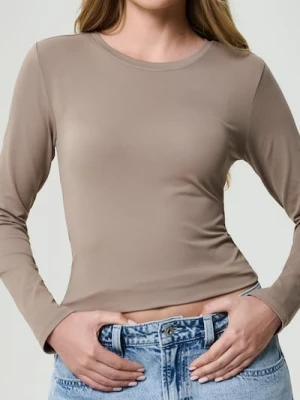 Sinsay - Gładka bluzka z długimi rękawami - beżowy