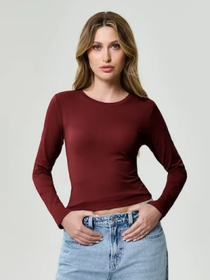 Sinsay - Gładka bluzka z długimi rękawami - bordowy