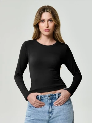 Sinsay - Gładka bluzka z długimi rękawami - czarny