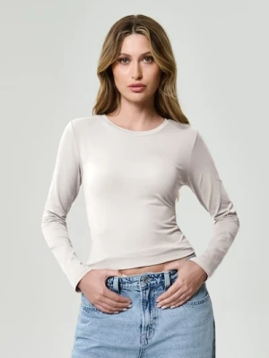 Sinsay - Gładka bluzka z długimi rękawami - kremowy