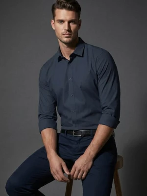 Sinsay - Gładka koszula basic - granatowy