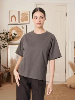 Sinsay - Gładka koszulka z krótkim rękawem - szary