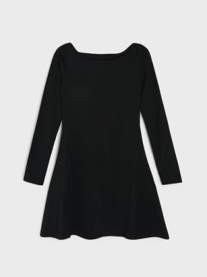 Sinsay - Gładka sukienka z długim rękawem - czarny