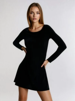 Sinsay - Gładka sukienka z długim rękawem - czarny